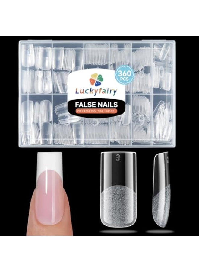 Luckyfairy Medium Square Nail Tips 360pcs Soft Gel PreShaped Acrylic Fake Nails Half Matte Full Cover Clear Gelly Press on Flase Nail Tips for Extension Nail Manicure Home DIY 12 Sizes Gelly Tips - Image 1
