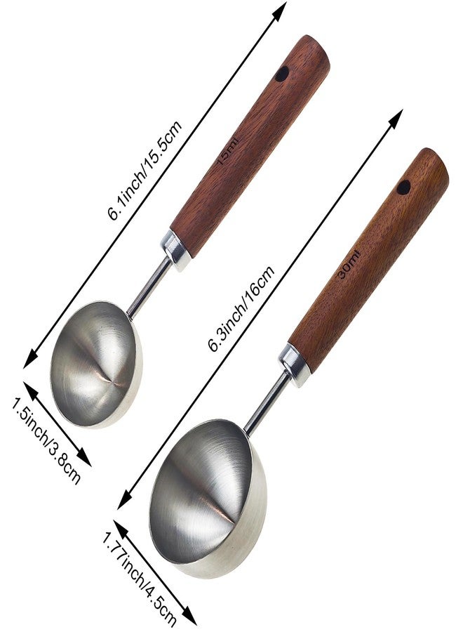 Arvintas 2PCS Vintage Coffee Scoop, Retro Stainless Steel Coffee Spoon Long Wooden Handle Coffee Scoop Kitchen Utensil for Measuring Scooping Tea Coffee Spices (15ml+30ml) - Image 2