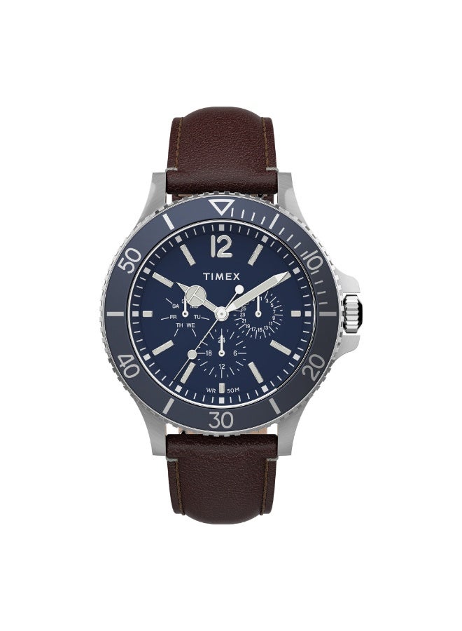 TIMEX TW2U13000 CITY HARBORSIDE  ELEGANT BLUE DIAL MEN'S TIMEPIECE WITH BROWN LEATHER BAND - Image 1