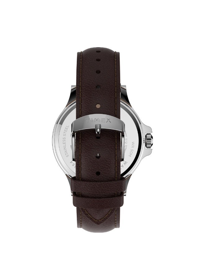 TIMEX TW2U13000 CITY HARBORSIDE  ELEGANT BLUE DIAL MEN'S TIMEPIECE WITH BROWN LEATHER BAND - Image 3