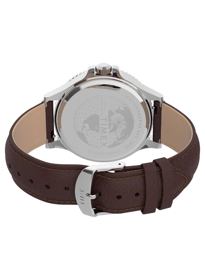 TIMEX TW2U13000 CITY HARBORSIDE  ELEGANT BLUE DIAL MEN'S TIMEPIECE WITH BROWN LEATHER BAND - Image 4