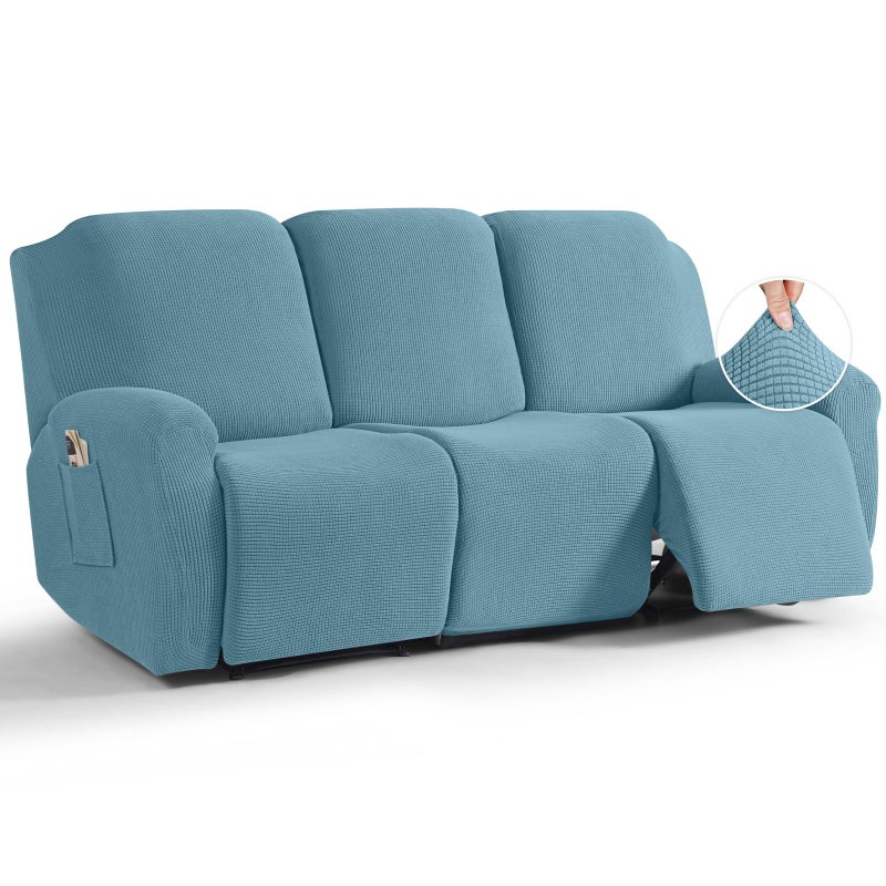 TAOCOCO Recliner Sofa Covers 8Pieces Stretch Large Couch Covers for 3 Seats Reclining Slipcovers Soft Jacquard Pattern Furniture Protector Dusty Blue
