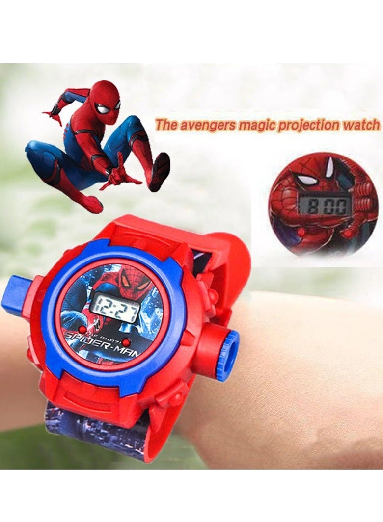 سبايدر مان 24 وضع عرض ساعة مارفل سبايدرمان للأطفال ساعة لعب LCD مضيئة تصميم أحمر وأزرق علبة متينة حزام سيليكون قابل للتعديل للأولاد والبنات ملابس غير رسمية هدايا الحفلات هدايا الأعياد اللعب اليومي استخدام المدرسة - Image 4