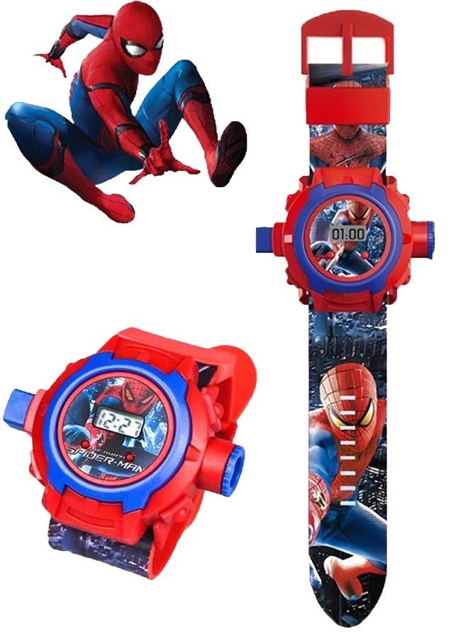 سبايدر مان 24 وضع عرض ساعة مارفل سبايدرمان للأطفال ساعة لعب LCD مضيئة تصميم أحمر وأزرق علبة متينة حزام سيليكون قابل للتعديل للأولاد والبنات ملابس غير رسمية هدايا الحفلات هدايا الأعياد اللعب اليومي استخدام المدرسة - Image 2