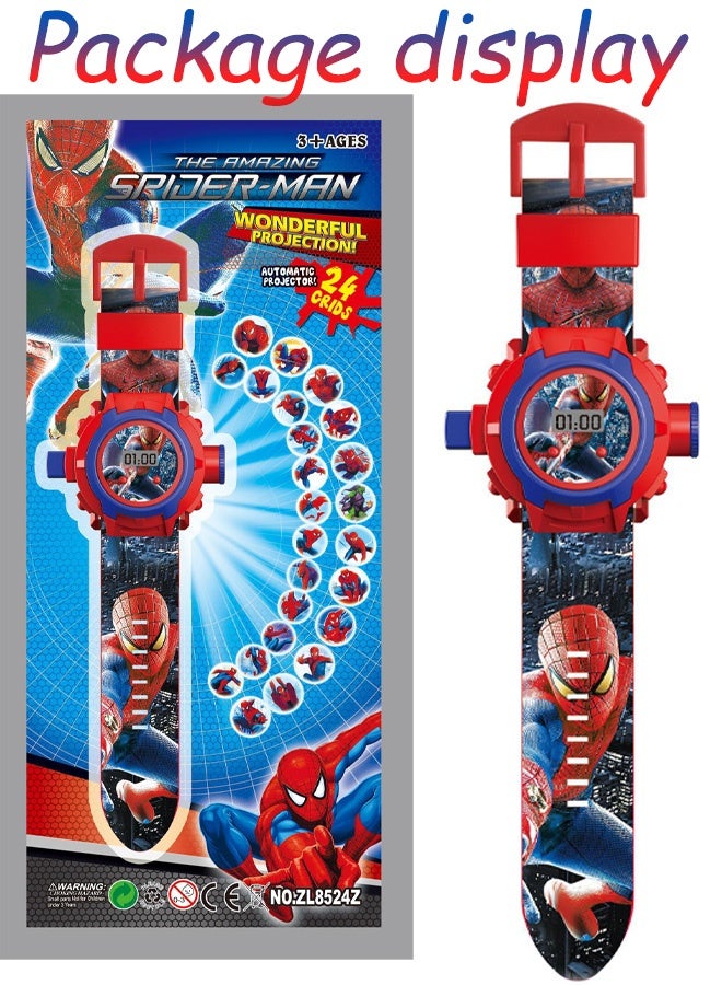 سبايدر مان 24 وضع عرض ساعة مارفل سبايدرمان للأطفال ساعة لعب LCD مضيئة تصميم أحمر وأزرق علبة متينة حزام سيليكون قابل للتعديل للأولاد والبنات ملابس غير رسمية هدايا الحفلات هدايا الأعياد اللعب اليومي استخدام المدرسة - Image 5