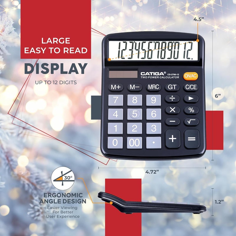 CATIGA 12 Digits Desktop Calculator with Large LCD Display and Sensitive Button, Dual Solar Power and Battery, Standard Function for Office, Home, School, CD-2786 - Image 4