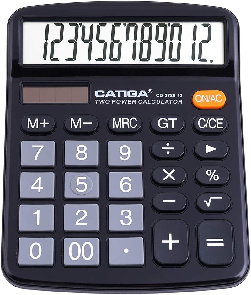 CATIGA 12 Digits Desktop Calculator with Large LCD Display and Sensitive Button, Dual Solar Power and Battery, Standard Function for Office, Home, School, CD-2786 - Image 1