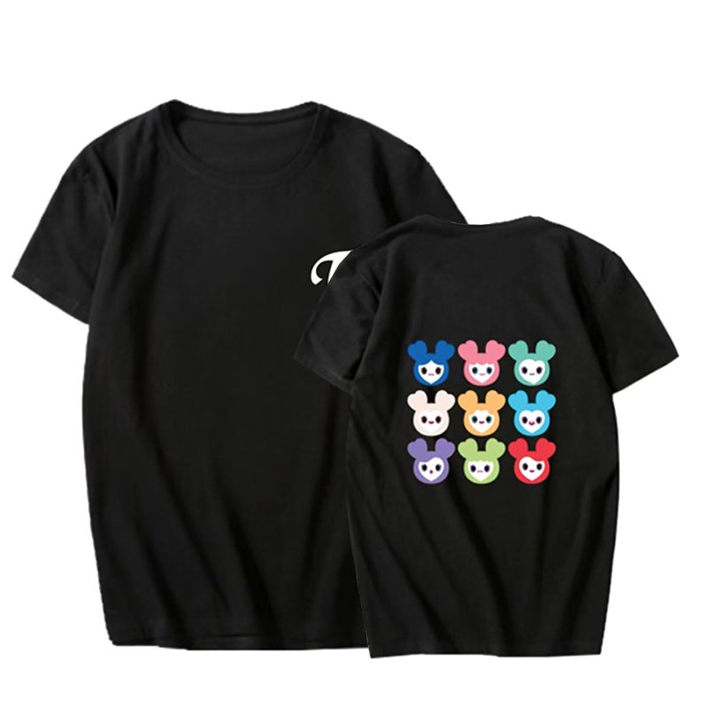 FUJUTANG Twice Unisex T-Shirt Twice Cartoon Shirt NaYeon Sana Mina Momo Tzuyu Dahyun Tee Shirt Black - Image 1