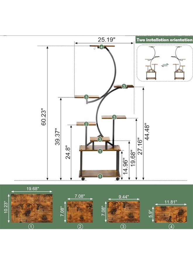 JCB CHIC حامل نباتات داخلي مزود بإضاءة، رف تخزين خشبي من 8 طبقات، رف عرض متعدد، حامل زهور قائم على الأرض، حامل نباتات زاوية معدني لعدة نباتات، حامل عرض زهور لغرفة المعيشة، الشرفة، الفناء، الحديقة - Image 2