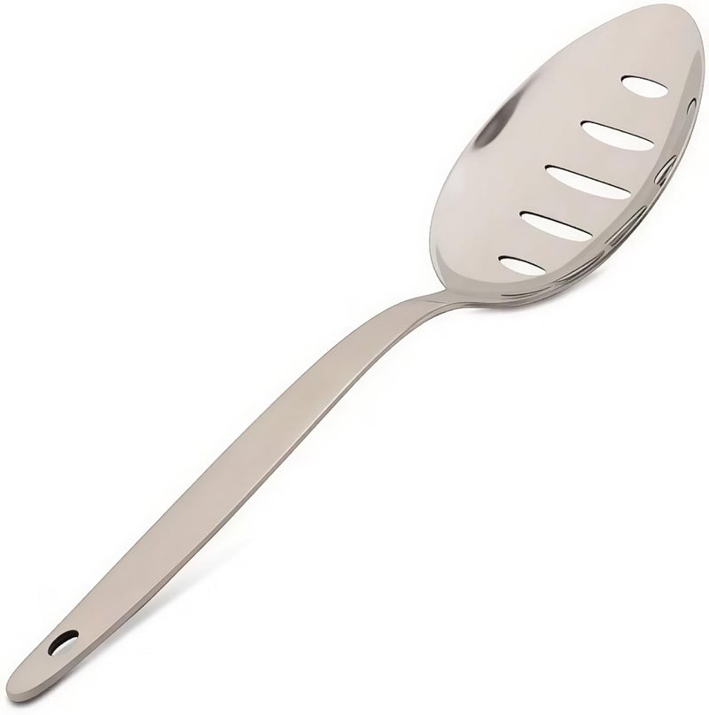 BNAZIND Chef Kunz Slotted Spoon | 9 Inch 18/10 Stainless Steel Silver Chef Cooking Spoons | Basting, Quenelle, Plating Spoon for Draining and Serving, Dishwasher Safe (Slotted) - Image 1