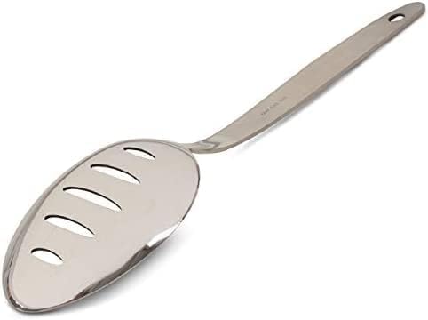 BNAZIND Chef Kunz Slotted Spoon | 9 Inch 18/10 Stainless Steel Silver Chef Cooking Spoons | Basting, Quenelle, Plating Spoon for Draining and Serving, Dishwasher Safe (Slotted) - Image 3