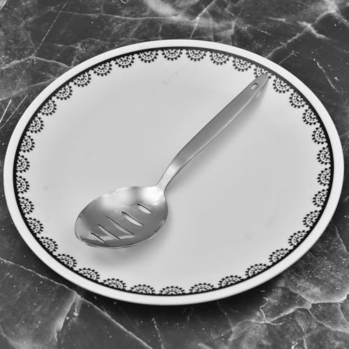BNAZIND Chef Kunz Slotted Spoon | 9 Inch 18/10 Stainless Steel Silver Chef Cooking Spoons | Basting, Quenelle, Plating Spoon for Draining and Serving, Dishwasher Safe (Slotted) - Image 5