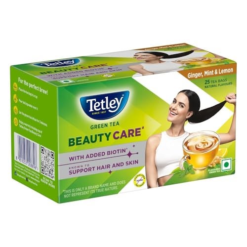 Tetley شاي تيتلي الأخضر للعناية بالجمال، مع البيوتين المضاف، يدعم الشعر والبشرة، 0 سعرات حرارية، نكهات الزنجبيل الطبيعي، النعناع والليمون، 25 كيس (1.7 جرام لكل منها) - Image 2