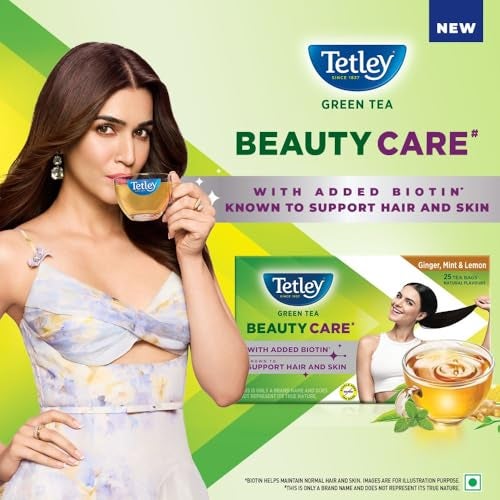 Tetley شاي تيتلي الأخضر للعناية بالجمال، مع البيوتين المضاف، يدعم الشعر والبشرة، 0 سعرات حرارية، نكهات الزنجبيل الطبيعي، النعناع والليمون، 25 كيس (1.7 جرام لكل منها) - Image 3