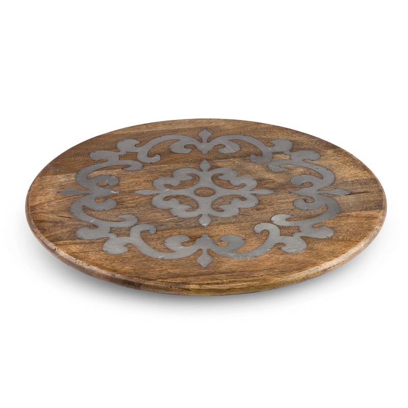 GG Collection 18-Inch Diameter Metal-Inlaid Wood Heritage Lazy Susan - Image 4