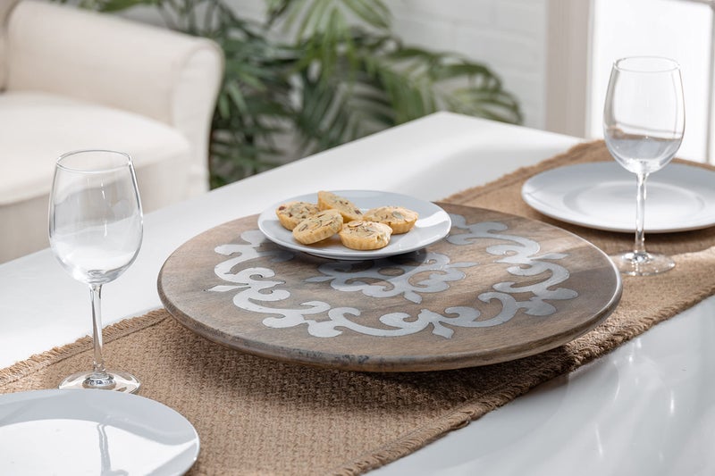 GG Collection 18-Inch Diameter Metal-Inlaid Wood Heritage Lazy Susan - Image 5