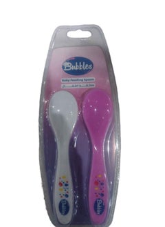 Bubbles Feeding Spoon for Baby Girl Pack of 2 White with Pink  - Image 1