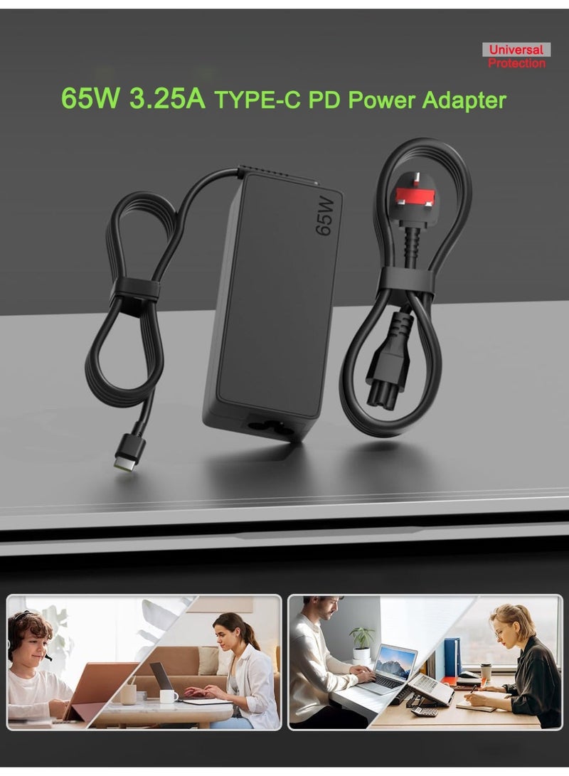 65W USB Type-C Power Adapter for Lenovo, Dell, Samsung, HP Chromebooks & USB-C Laptops, AC Charger with Overcurrent and Overvoltage Protection - Image 1