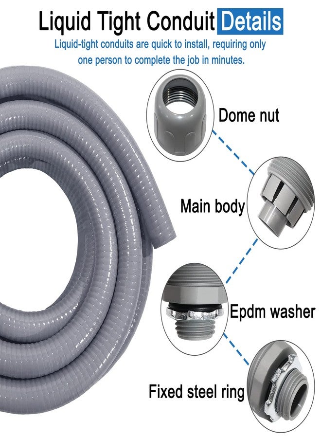 Ansgery Liquid-Tight Conduit and Connector Kit 1/2 Inch 25 Ft, Flexible Non Metallic Liquid Tight Electrical Conduit UL Certification, Electrical Conduit Kit with 5 Straight, 3 Angle Fittings - Image 4