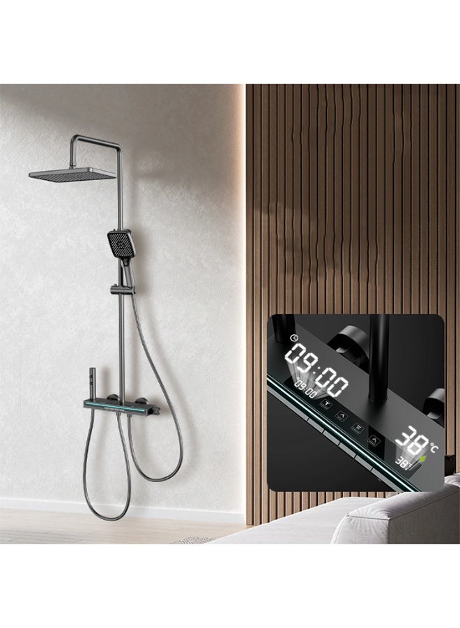 تاسفورا نظام دش فاخر ذكي بشاشة LED رقمية | طقم دش مطري مثبت على الحائط | تشطيب رمادي بيانو | خلاط ترموستاتي للتحكم بدرجة الحرارة | دش يدوي ومسدس رش | مجموعة حمام عصرية - Image 3