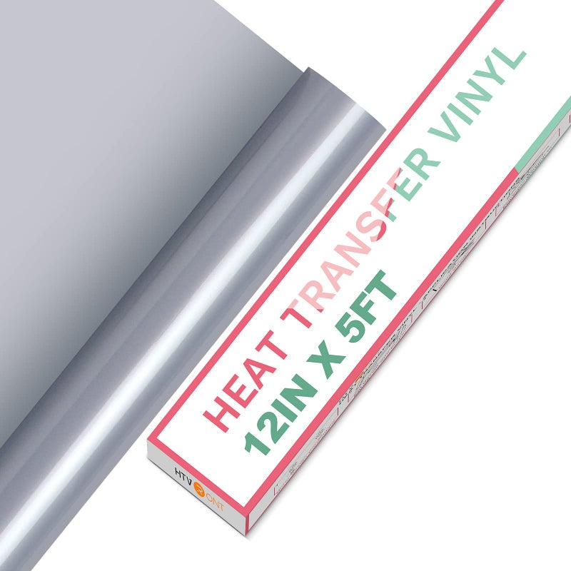 HTVRONT HTV Heat Transfer Vinyl Rolls  12 x 5ft Silver for Shirts Iron on for All Cutter Machine  Easy to Cut  Weed for Heat Design Silver