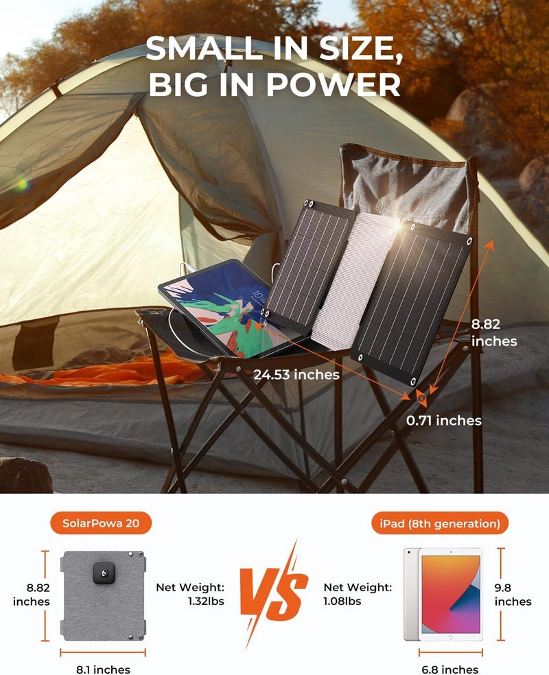 Bigblue [USB-C و USB-A] شاحن لوح شمسي خفيف الوزن 21 واط، شاحن هاتف شمسي محمول قابل للطي مع مقاومة للماء IP68 للتخييم، متوافق مع آيفون، سامسونج جالاكسي، الأجهزة اللوحية، بنك الطاقة وغيرها - Image 2