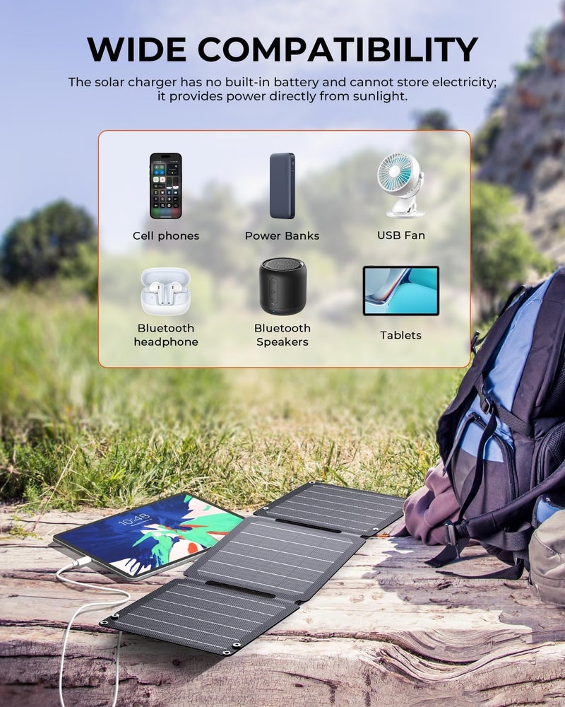 Bigblue [USB-C و USB-A] شاحن لوح شمسي خفيف الوزن 21 واط، شاحن هاتف شمسي محمول قابل للطي مع مقاومة للماء IP68 للتخييم، متوافق مع آيفون، سامسونج جالاكسي، الأجهزة اللوحية، بنك الطاقة وغيرها - Image 3