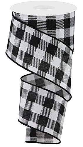 Craig Bachman Plaid Check Wired Edge Ribbon - 10 Yards (White, Black, 2.5") - Image 5