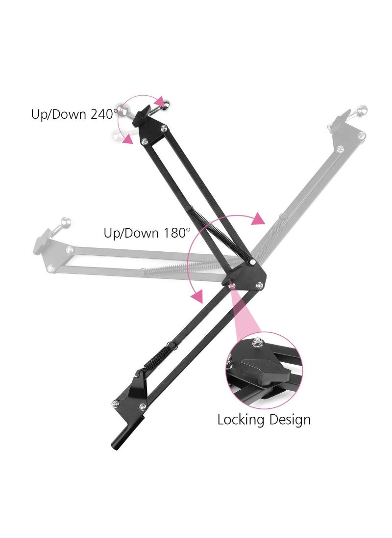 حامل هاتف فيديو بذراع متحرك مع قاعدة لحامل الطاولة القابل للتعديل للأجهزة اللوحية متوافق مع الهواتف والأجهزة اللوحية وآيباد - Image 2