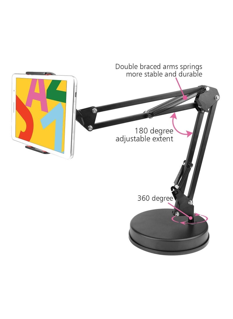 حامل هاتف فيديو بذراع متحرك مع قاعدة لحامل الطاولة القابل للتعديل للأجهزة اللوحية متوافق مع الهواتف والأجهزة اللوحية وآيباد - Image 4