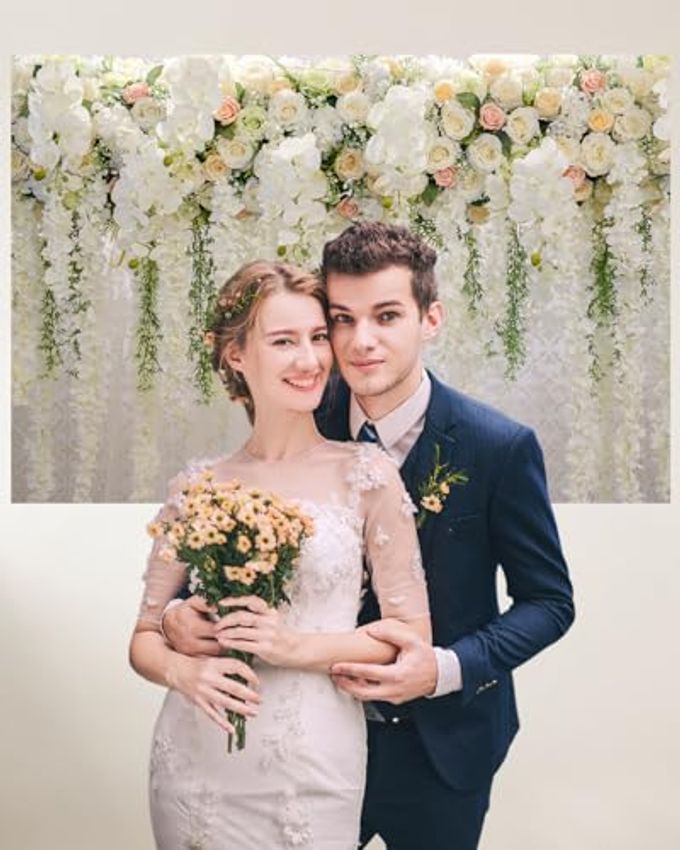 Mocsicka Wedding Flower Backdrop Wall Floral Bridal Shower Backdrops For Photoshoot Wedding Decoration For Reception White Rose Floral Photography Background Banner(7X5Ft) - Image 2