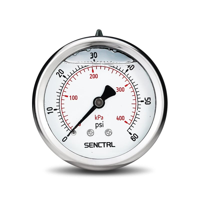 senctrl 0-60 Psi Glycerin Liquid Filled Low Pressure Gauge, 2.5" Dial Size, 1/4" NPT Back Mount, Stainless Steel Case, for Pool Sand Filter Pump Tire Water Oil Air Pressure Test - Image 1