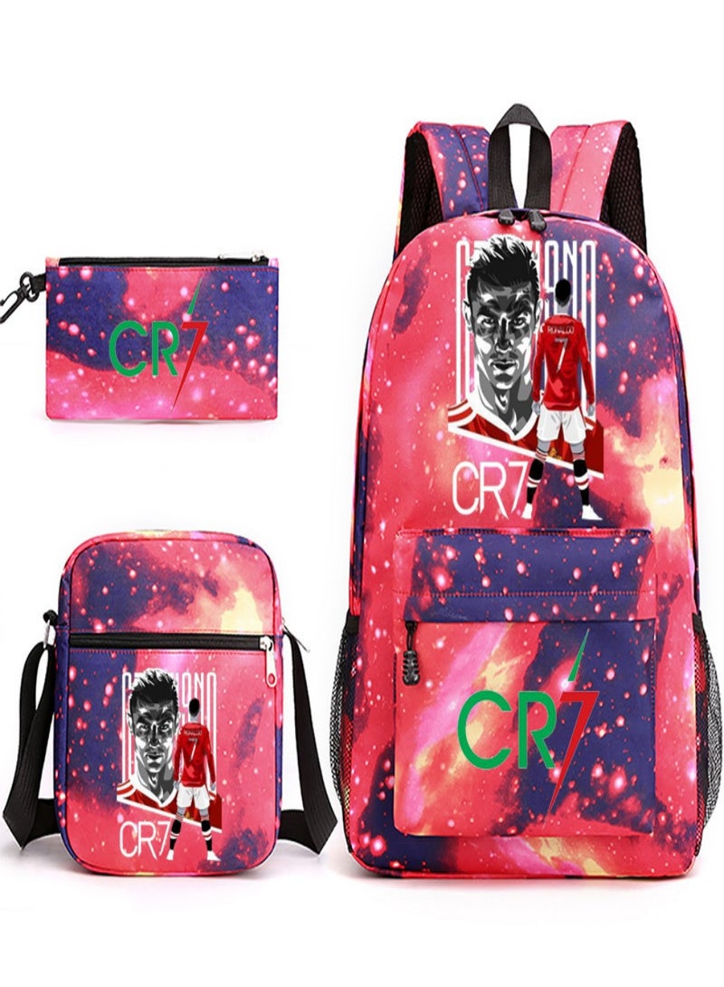 C Ronaldo Children Backpack Schoolbag Teen Student School Book bag with Lunch Box Pen Case 3 in 1 for Kids