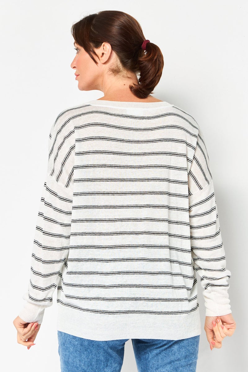 LACOSTE Women Crew Neck Stripe Sweater, Multicolor - Image 4