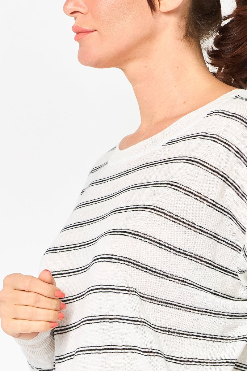 LACOSTE Women Crew Neck Stripe Sweater, Multicolor - Image 2