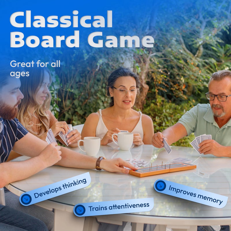 Queensell Cribbage Board Game Set with Storage - Classic Game Travel Cribbage Board with Wooden Card Storage for Adults & Kids - Ideal for Game Night - Image 3