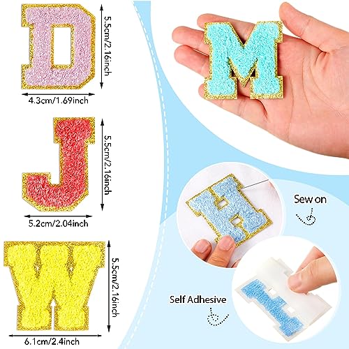 Yilloog 156 Pcs Glitter Self Adhesive Letters Chenille Clothing Patches Embroidered Repair Fuzzy Patches Alphabet Gold Trimmed Preppy Clothing Badges Sewing Appliques(Multicolor Style) - Image 3