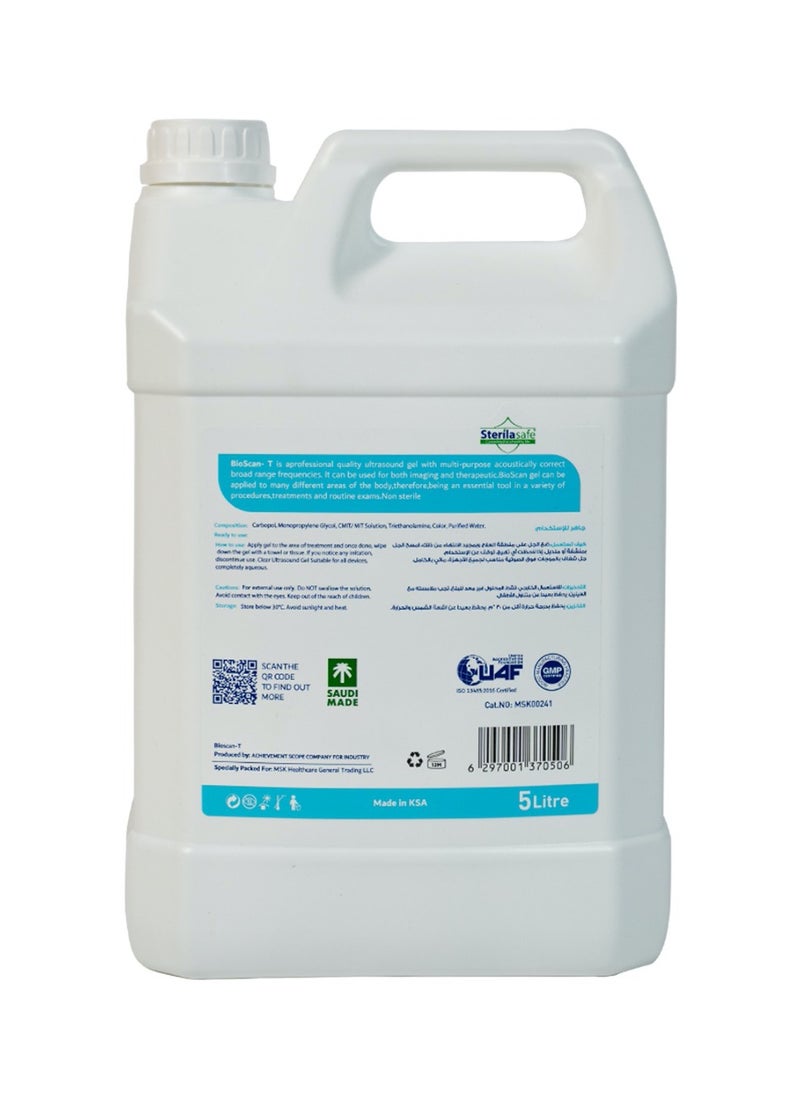 Sterilasafe Sterilasafe BioScan-T Professional ECG Medical Ultrasound Transmission gel, Transparent Gel,for Beauty Application, Gel for Therapeutic Medical,5 Litre with 250 ml Free Refill Bottle  - Image 2
