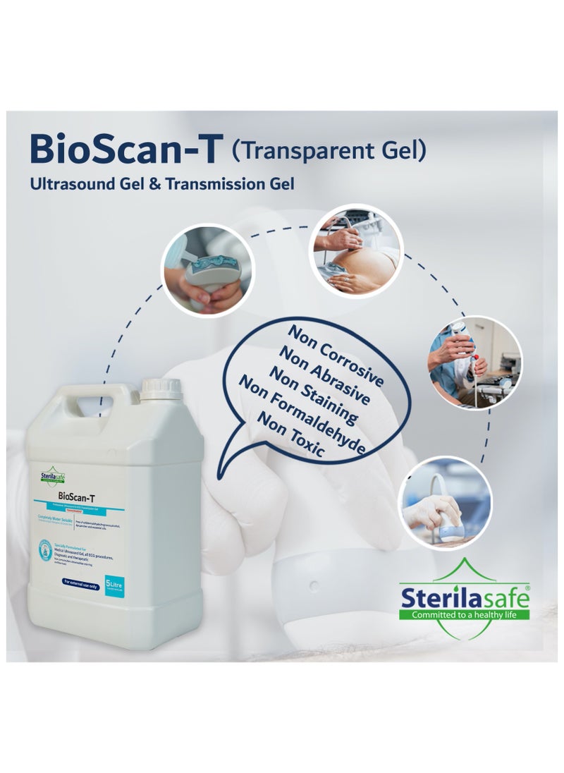 Sterilasafe Sterilasafe BioScan-T Professional ECG Medical Ultrasound Transmission gel, Transparent Gel,for Beauty Application, Gel for Therapeutic Medical,5 Litre with 250 ml Free Refill Bottle  - Image 3