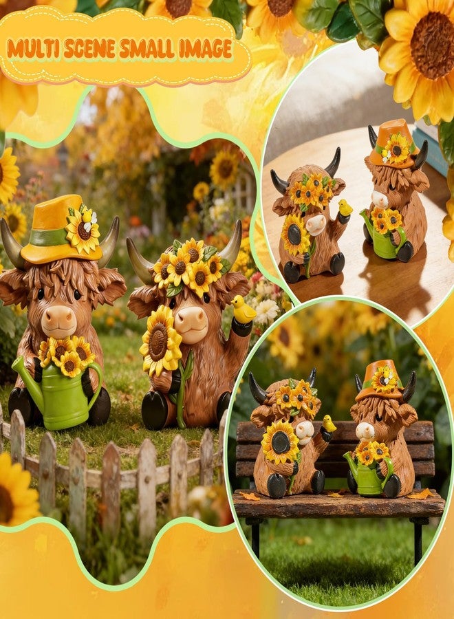 Exasinine 2 Pcs Sunflower Highland Cow Figurine, Cute Highland Cow Decor for Desk Shelf Home Kitchen Office Decor, Spring Farm Animal Decoration Gift - Image 3