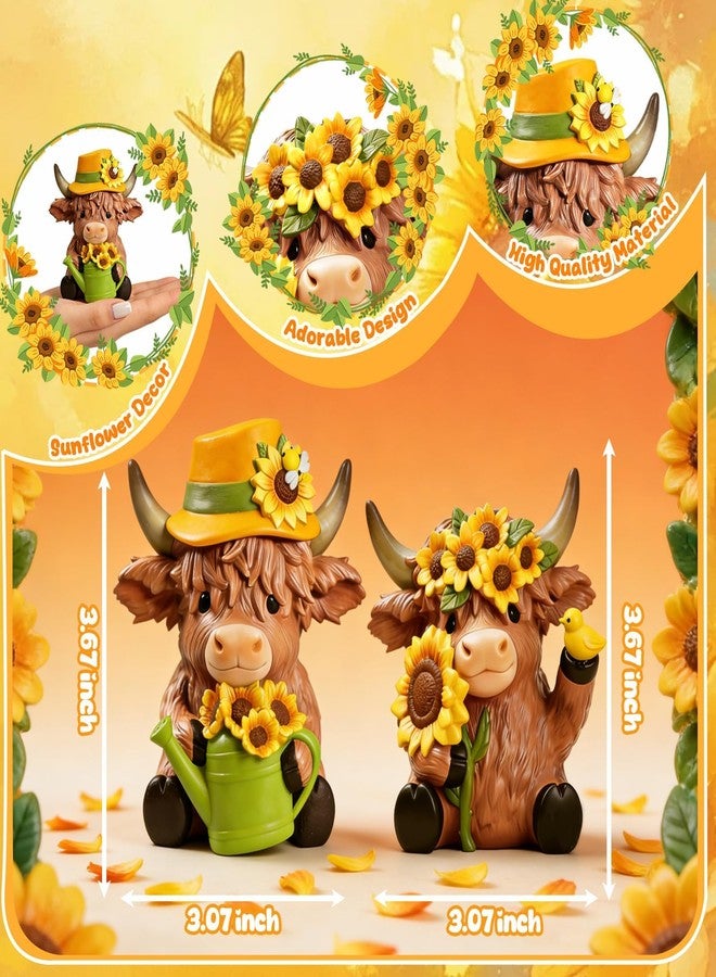 Exasinine 2 Pcs Sunflower Highland Cow Figurine, Cute Highland Cow Decor for Desk Shelf Home Kitchen Office Decor, Spring Farm Animal Decoration Gift - Image 2