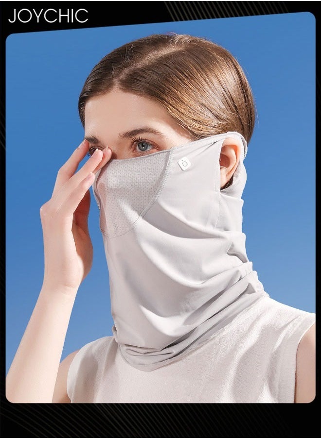 Joychic - Ice Silk Sunscreen Mask Women Summer Anti-ultraviolet Quick-drying Neck Cover Sun Protection Over-ear Facemask Grey for Outdoor Camping Hiking - Image 1