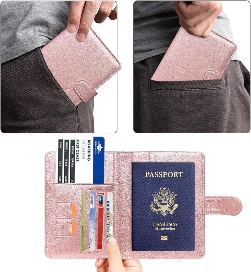 ACdream Passport Holder for Travel Essentials, Rfid Blocking Passport Wallet Cover Case for Travel Must Haves Accessories, Book Holders for Women/Men- Rose Gold - Image 3