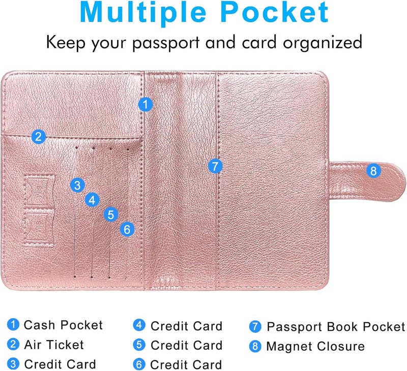 ACdream Passport Holder for Travel Essentials, Rfid Blocking Passport Wallet Cover Case for Travel Must Haves Accessories, Book Holders for Women/Men- Rose Gold - Image 5