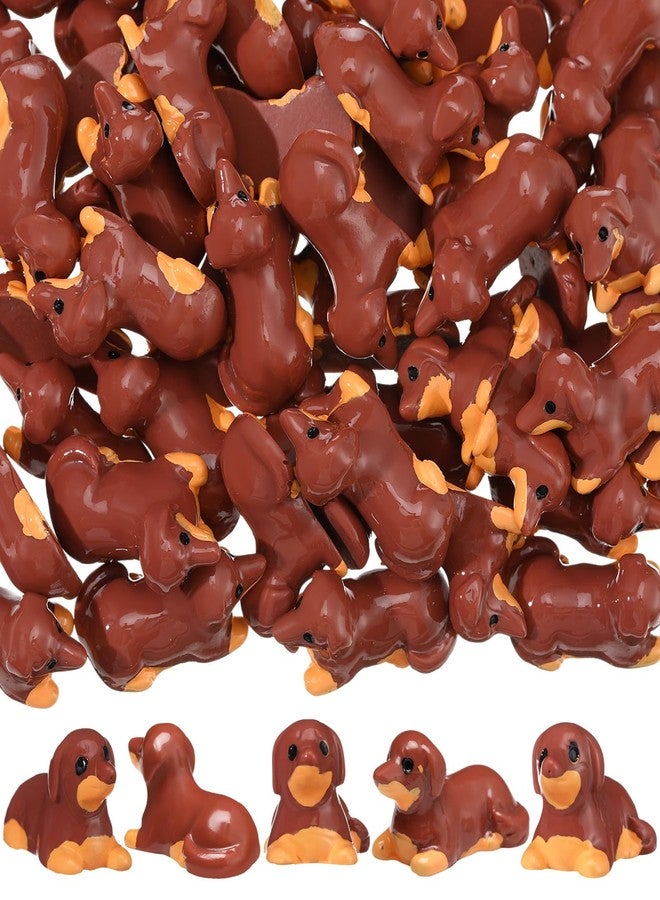 Leinuosen 50pcs Mini Dachshund Figurines Christmas Dollhouse Ornaments Little Puppy Figures Tiny Resin Dachshunds Miniature Model Bulk Micro DIY Crafts for Garden Potted Plant Party Gift(Brown) - Image 1