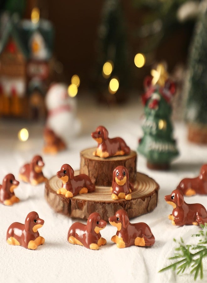 Leinuosen 50pcs Mini Dachshund Figurines Christmas Dollhouse Ornaments Little Puppy Figures Tiny Resin Dachshunds Miniature Model Bulk Micro DIY Crafts for Garden Potted Plant Party Gift(Brown) - Image 2