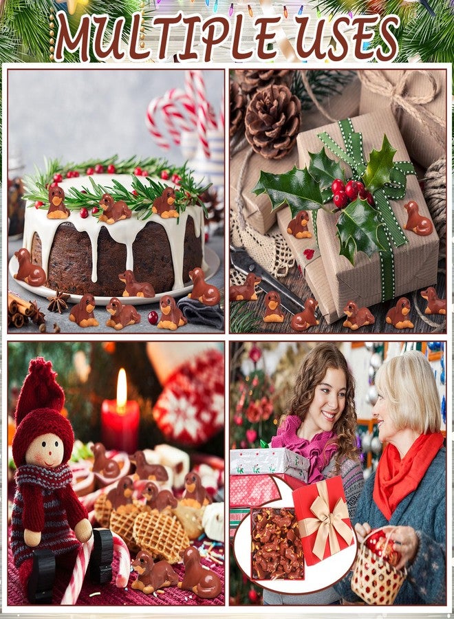 Leinuosen 50pcs Mini Dachshund Figurines Christmas Dollhouse Ornaments Little Puppy Figures Tiny Resin Dachshunds Miniature Model Bulk Micro DIY Crafts for Garden Potted Plant Party Gift(Brown) - Image 5