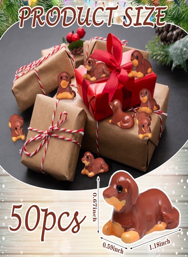 Leinuosen 50pcs Mini Dachshund Figurines Christmas Dollhouse Ornaments Little Puppy Figures Tiny Resin Dachshunds Miniature Model Bulk Micro DIY Crafts for Garden Potted Plant Party Gift(Brown) - Image 3