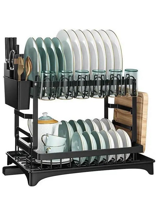 APEX Double-layer kitchen dish drain rack | Carbon steel rust-proof cutlery storage rack with knife cup rack and cutting board rack | Rotatable drain port | Foldable design,50 pounds load-bearing, large-capacity storage rack - Image 2