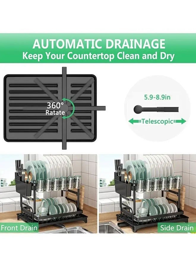 APEX Double-layer kitchen dish drain rack | Carbon steel rust-proof cutlery storage rack with knife cup rack and cutting board rack | Rotatable drain port | Foldable design,50 pounds load-bearing, large-capacity storage rack - Image 4